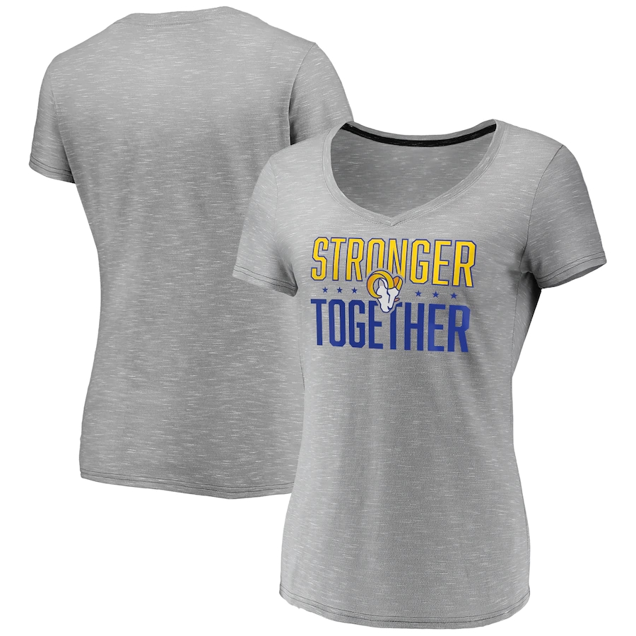 Women's Los Angeles Rams Gray Stronger Together Space Dye V-Neck T-Shirt(Run Small)